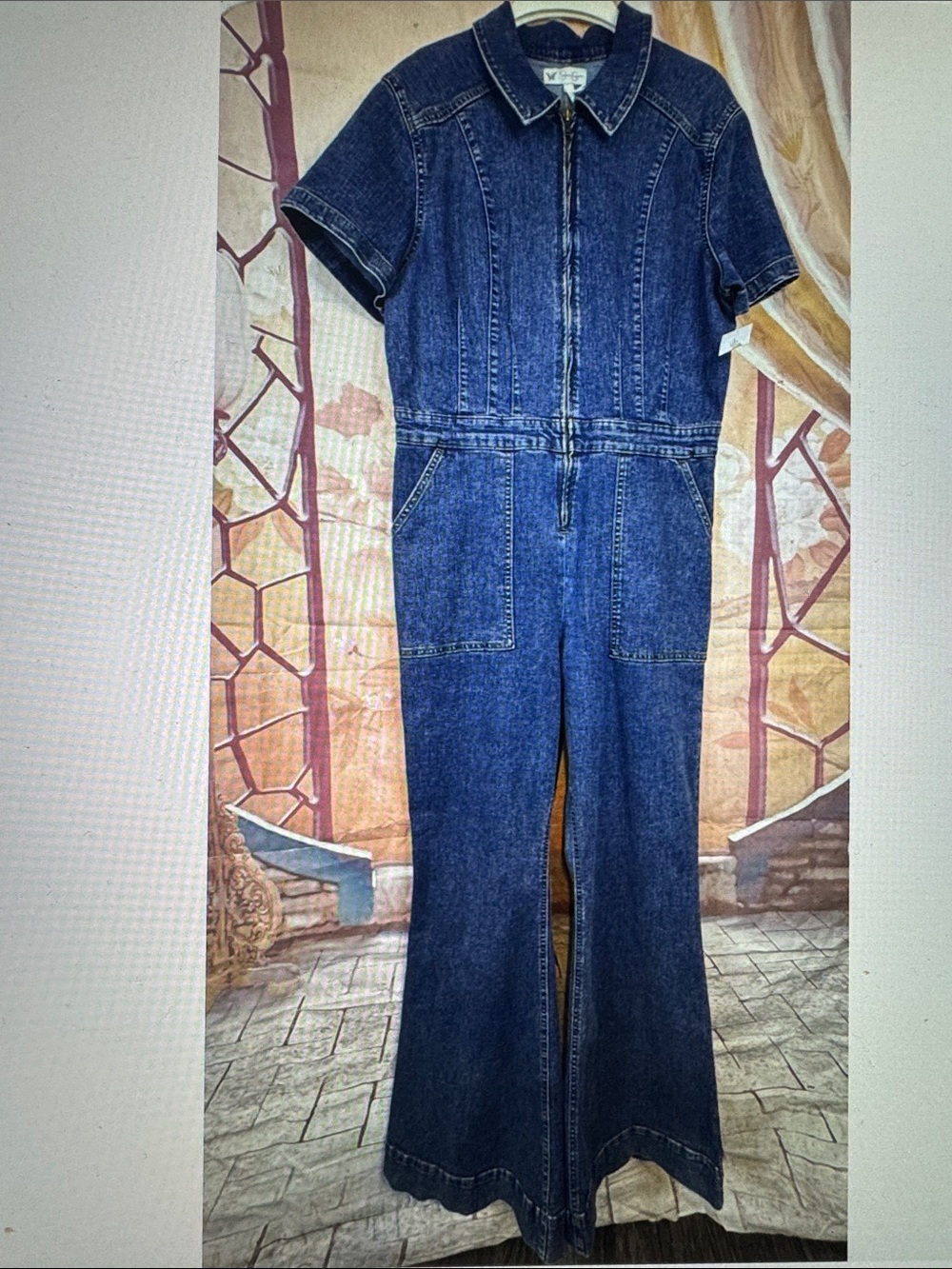 Jessica Simpson Denim Zip Up Wide Leg Jumpsuit Size M NWT